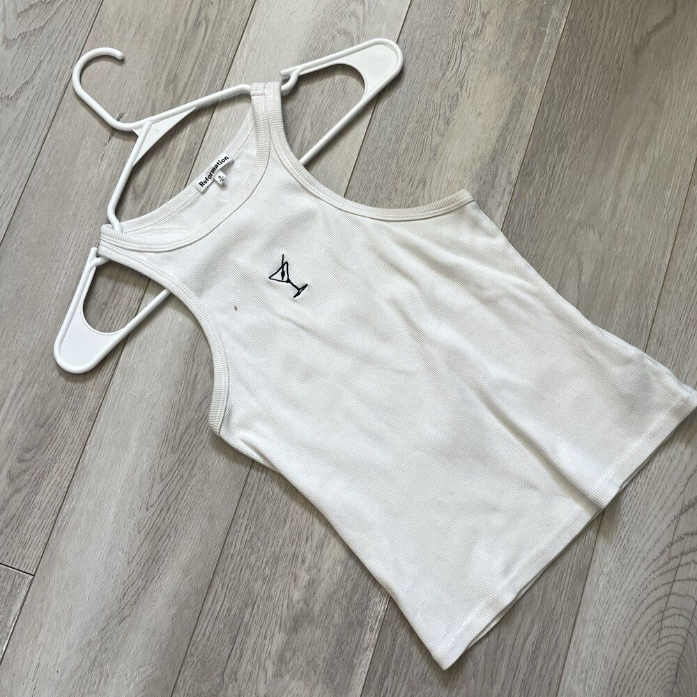 Reformation Tank Top organic cotton martini embroidered nova womens White small